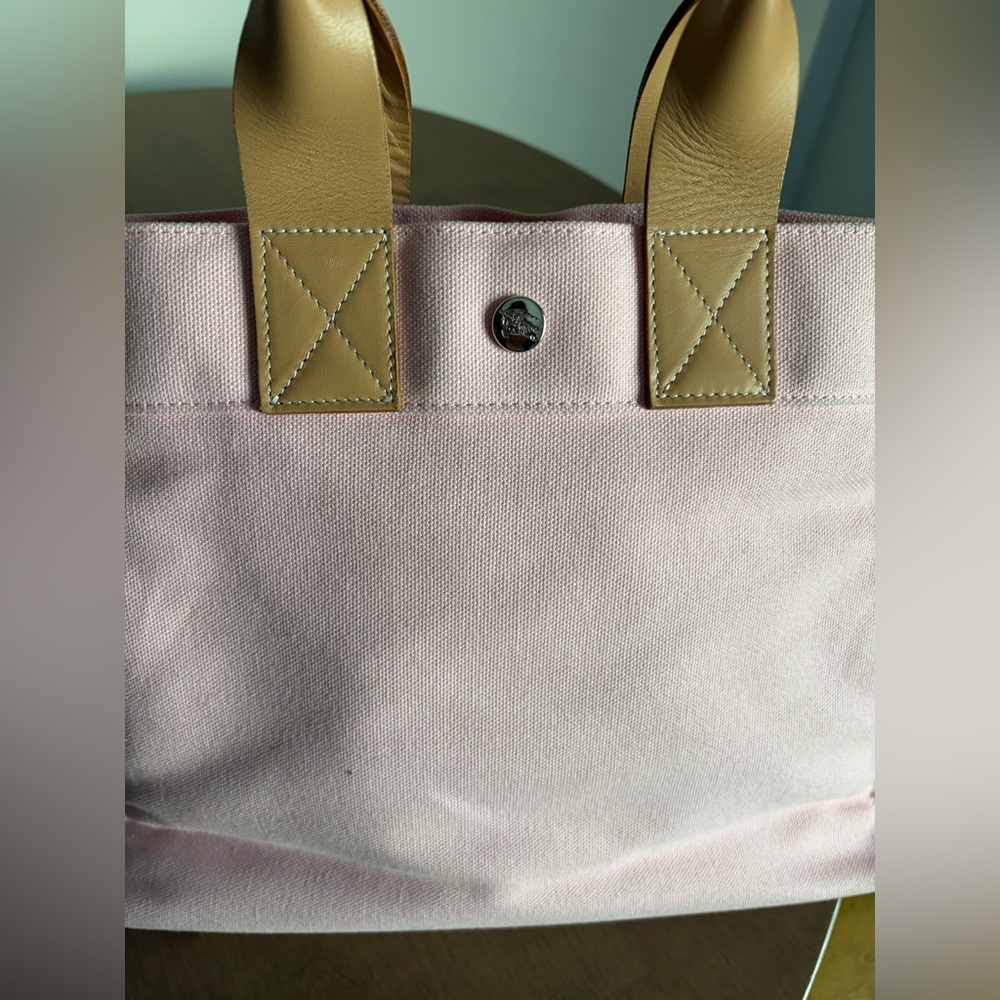BURBERRY Pink Canvas Tote Bag with Tan Handles - Picture 5 of 8